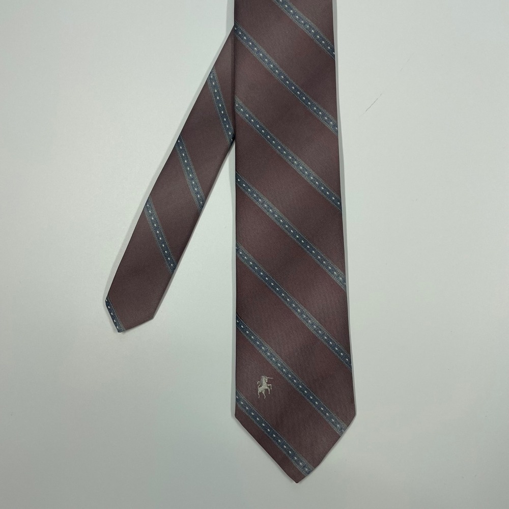 Bronzini Mauve Striped Unicorn Logo Silk Necktie Mens OS